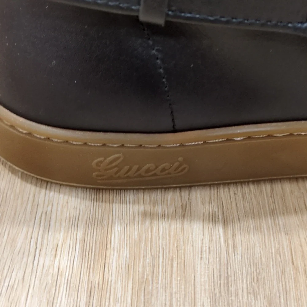 Gucci Black Leather Horsebit Accent High Top Sneakers NWOB - Picture 3 of 9